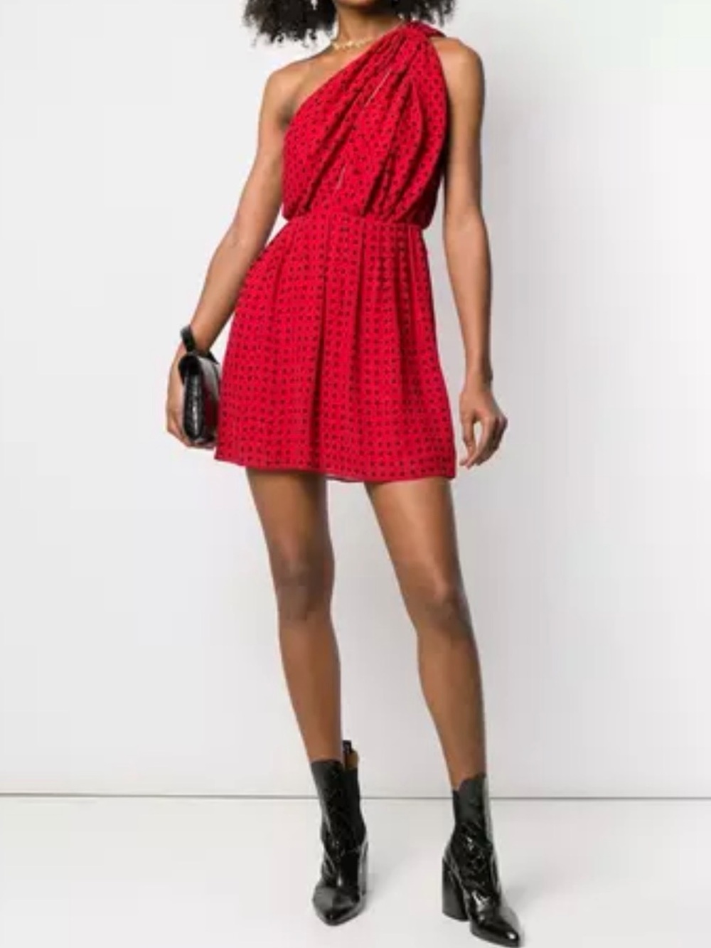 Saint Laurent Star Scandal Draped Dress In Red & Black